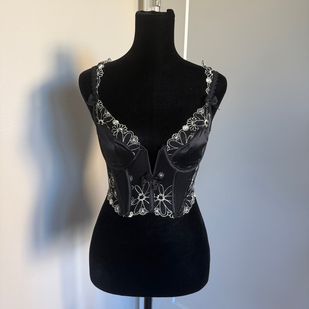 Fall Winter 2022 NWT For Love and Lemons black lace and mesh bustier corset 32C